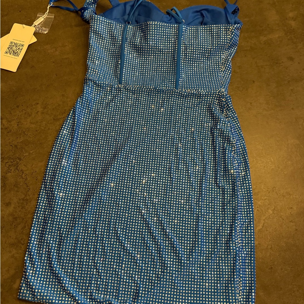 STACEES Elegant Blue Rhinestone Dress - Picture 6 of 13